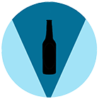 Tillnyktrad logotyp, svart flaska med blåa stråk